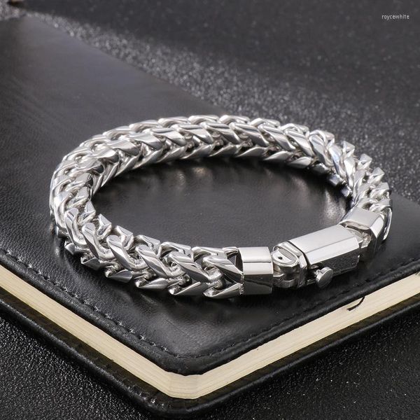 Bracelets porte-bonheur 23 cm de long en acier inoxydable brillant hommes noir or argent couleur boîte lien chaîne Hip Hop bracelet bracelets pour hommes bijoux