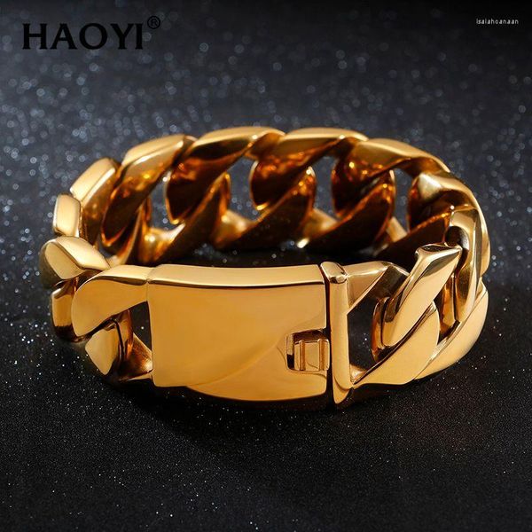 Pulseras con dijes de 24/26 mm de alto pulido Big Chunky Curb Cuban Bracelet Hip-hop Fashion Men Acero inoxidable 316L Color dorado / plateado Trendy