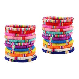 Bracelets de charme 24 pcs bracelet en argile à la mode bohème perlé élastique extensible polymère perles plates miss