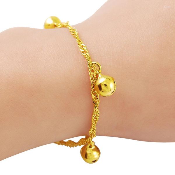 Pulseras de encanto Pulsera de oro de 24k 2 mm Onda de agua Colgante Colgante en forma de corazón Chapado Moda para mujer Regalo de joyería