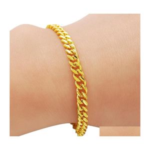 Charm Bracelets 24K Gold Bracelet 4Mm Cuban Plated Fashion para mujeres y hombres Jewelry Giftscharm Drop Delivery Dh9Iq