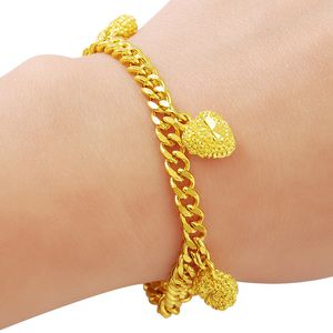 Pulseras con dijes Pulsera de oro de 24k 4 mm Colgante en forma de corazón Chapado en oro Pulsera de moda Regalo de joyería 230328