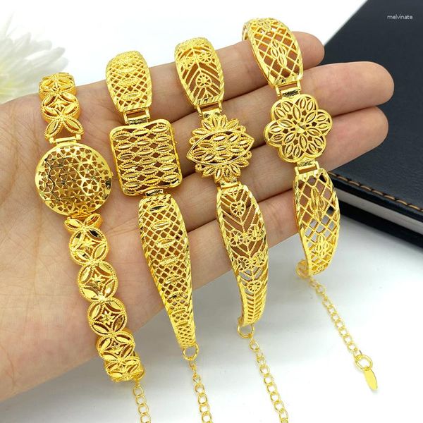 Pulseras de encanto 24k chapado en oro joyería nupcial brazaletes para mujeres Dubai boda lujo brasileño regalo ajustable