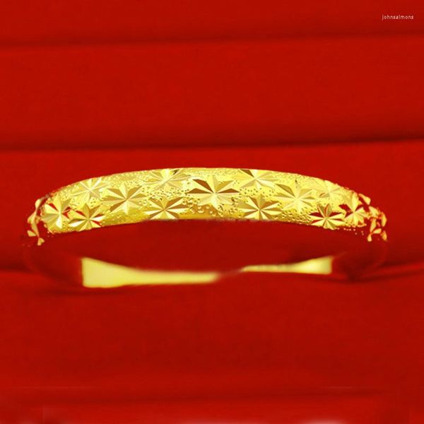 Pulseras con abalorios de oro de 24 quilates, inscripción clásica Simple, símbolo de oración de la suerte, brazaletes de apertura para mujer, joyería de boda