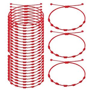 Bedelarmbanden 24 stuks 7 knopen rode draad armband voor vrouwen mannen geluksamulet en vriendschap handgemaakte gevlochten touw polsband sieraden 292c