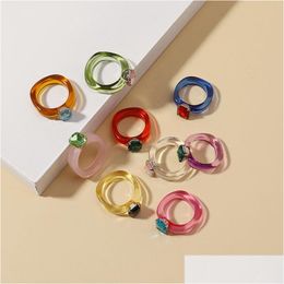 Bedelarmbanden 25 stcs/kavel trendy acrylhars kristallen ringen voor vrouwen transparante colorf meisje vingerband feestje cadeau sieraden dhgarden dhxqh