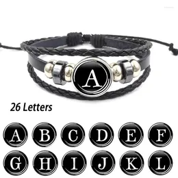 Bedelarmbanden 26 letters a-z hand geweven edelsteen armband mannen id vriendschap punk sport verstelbaar zwart leer voor vrouwen kinderen geschenken