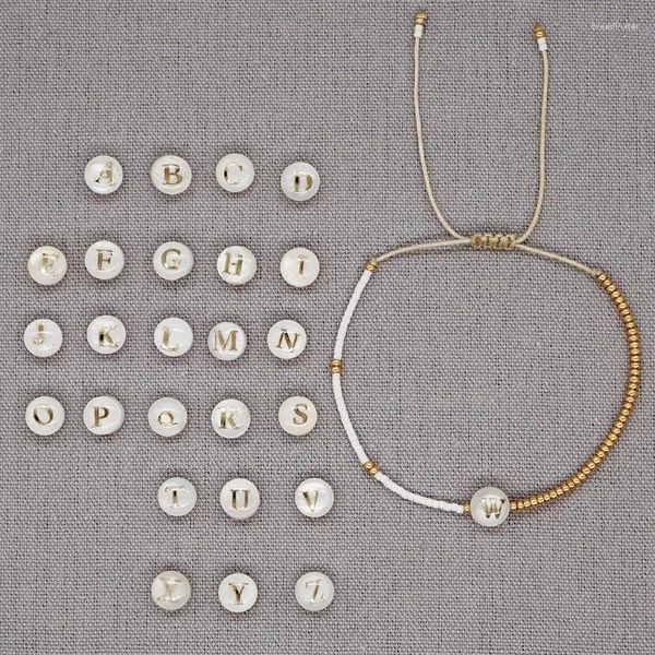Bracelets de charme 26 lettres Bracelet pour femmes hommes amitié chanceux perle réglable nom bracelet Couple bijoux cadeau