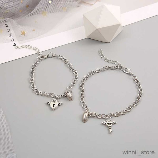 Charm Bracelets 2PC Pareja de moda Pulsera Imán Corazón Pulsera Key Lock Jewelry Day Gift R230704