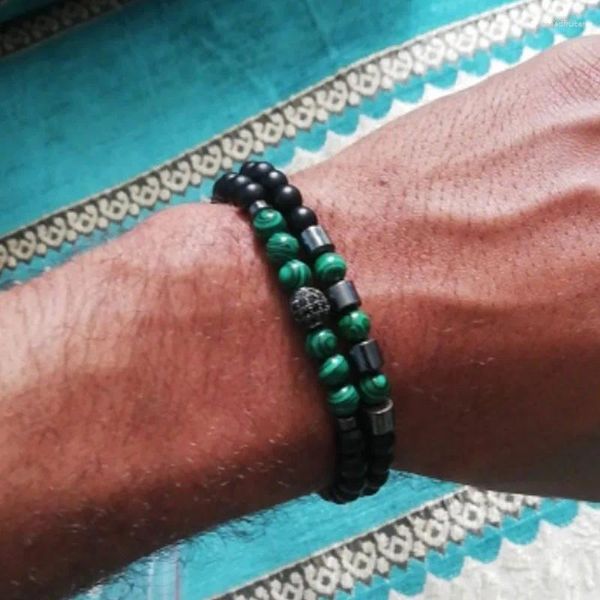 Pulseras de encanto 2 unid / set cuentas de piedra natural pulsera bola con cuentas femme amigos para mujeres hombres joyería para hombre moda