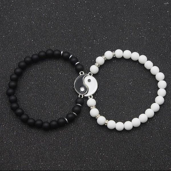 Pulseras de encanto 2pc Yin-Yang Taiji Ocho Trigramas Cuentas de cuerda de piedra natural Personalidad Pulsera Joyería para mujeres Pulseras