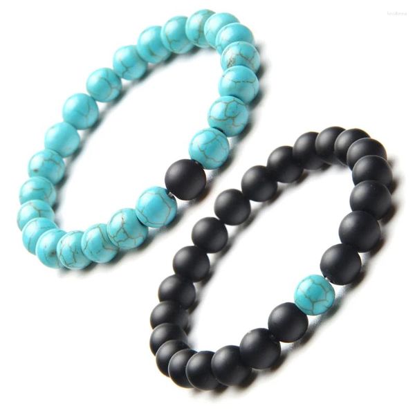 Bracelets de charme 2pcs 8mm Couples Bracelet classique pierre naturelle bleu et noir Yin Yang perlé vernis terne