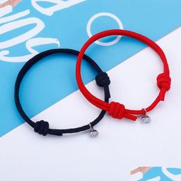 Charm Armbanden 2 Stuks Paar Magnetische Attractie Bal Armband Vriendschap Rood Zwart Touw Mannen En Vrouwen Sieraden Gift Drop Levering Dhp0R