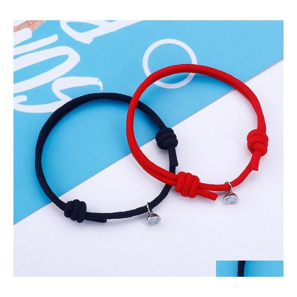 Pulseras con dijes 2 uds pareja pulsera de bola de atracción magnética amistad rojo negro cuerda hombres y mujeres joyería regalo entrega directa Otq7L