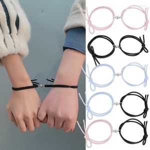 Bracelets porte-bonheur 2 pièces Couple minimaliste amoureux correspondant amitié Bracelet corde tressée magnétique Distance Kit amoureux bijoux