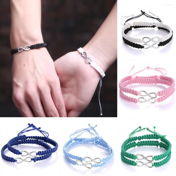 Bracelets de charme 2pcs Fashion Black White Friendship Bracelet for Men Women Femmes Fabriqué à la main Braided Infinity Love Couples Jewelry