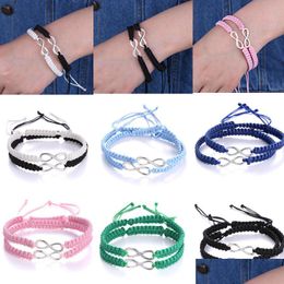 Pulseras con dijes 2 piezas Kit trenzado infinito hecho a mano Conjunto de pulsera Número de amistad Amor Pareja Joyería de moda Entrega directa Dhgarden Dht6I