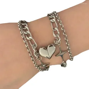 Bracelets de charme 2 pièces coeur magnétique couple pour amoureux femmes couleur argent chaîne amitié bijoux cadeau de la Saint-Valentin