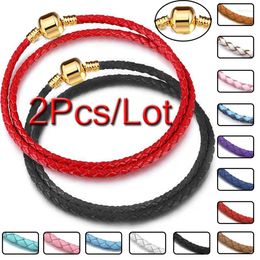 Bracelets de charme 2pcs / lot 45 styles combinaison chaîne en cuir PU pour femmes hommes ajustement bricolage perles bracelet bracelets garçon filles bijoux cadeau