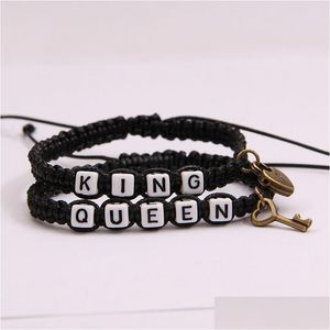 Pulseras con dijes 2 Unids / lote Su Rey y Su Reina Pareja Para Mujeres Hombres Cerradura de Llave Vintage Cuerda Trenzada Brazalete Amantes de la Moda Jewelr Dhizw