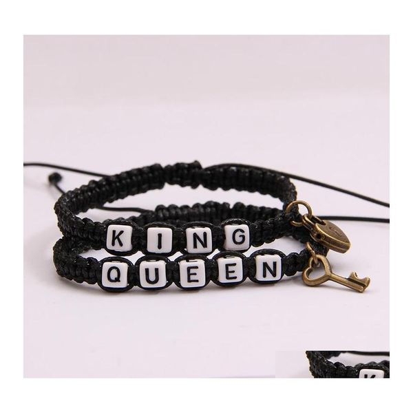 Pulseras con dijes 2 Unids / lote Su Rey y Su Reina Pareja Para Mujeres Hombres Vintage Cerradura de Llave Cuerda Trenzada Brazalete Amantes de la Moda Joyas Ot5Xs