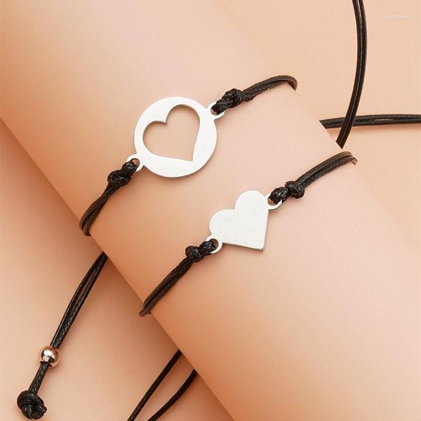 Pulseras con dijes 2PCS / Lot Cadena de cuerda de cuero Corazón Mariposa para mujeres Regalo del día de la madre Madre Hija Pulsera de acero inoxidableCharm Inte22