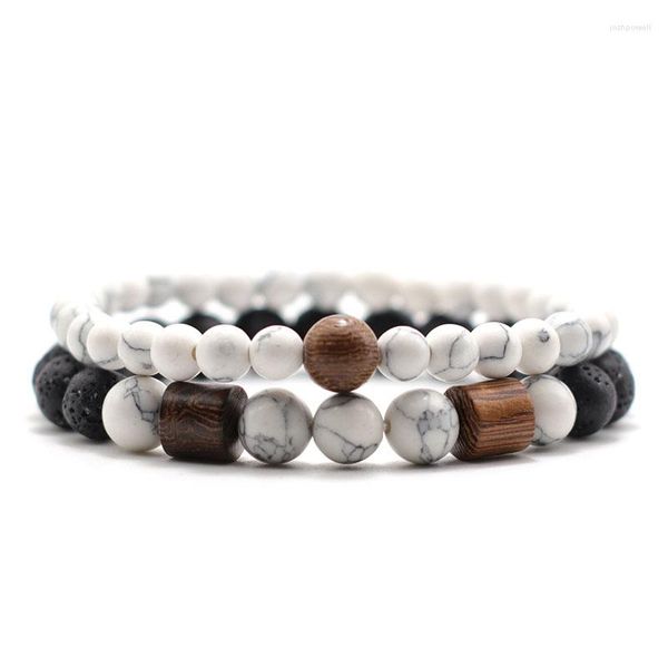 Bracelets porte-bonheur 2 pièces homme Bracelet ensemble wengé naturel pierre de roche volcanique Braclet pour Hombre Camping bijoux mâle main accessoires Pulseras