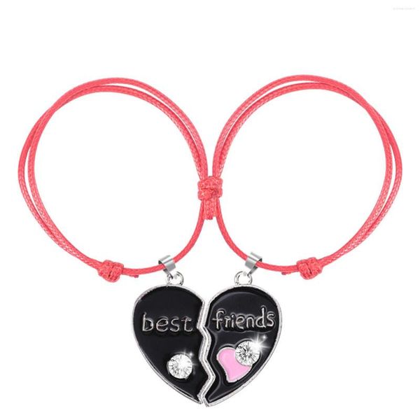 Pulseras con dijes, 2 uds., pulsera con colgante en forma de corazón a juego, cuerda suave, tamaño ajustable, gran regalo de cumpleaños para buenos amigos