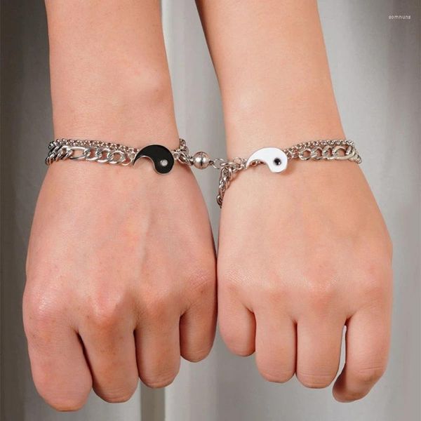 Pulseras de encanto 2 unids a juego Yin Yang pulsera conjunto delicado para chi tejido a mano corazón imán mujeres niñas