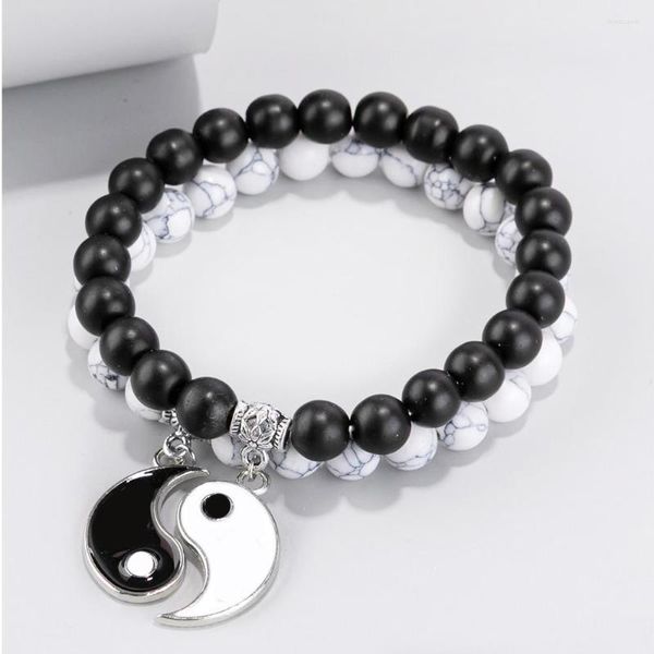 Charm Bracelets 2pcs Men Yin Yang Decor Beaded Bracelet Black And White Tai Chi Pendant para mujeres Pareja Brazaletes de amigos