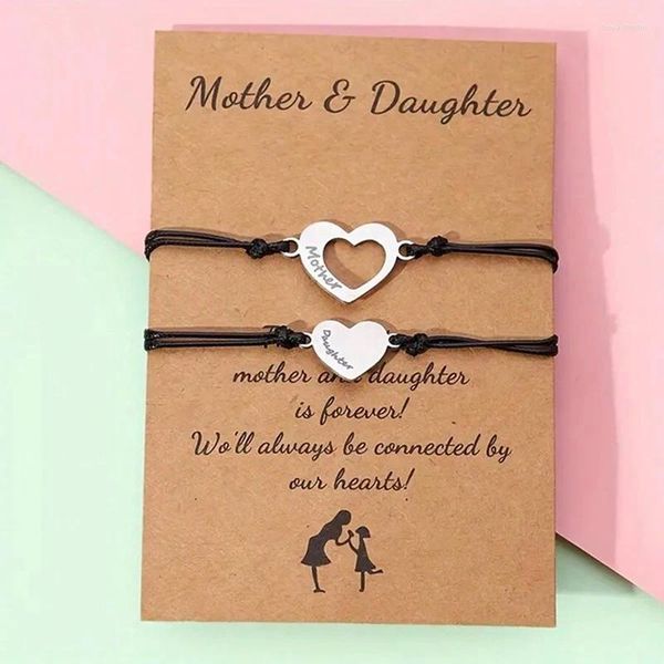 Bracelets de charme 2pcs Mère fille Set Mommy et moi Ammandage Love Heart Black Corde Bijoux Gift Bracelet de la fête des mères