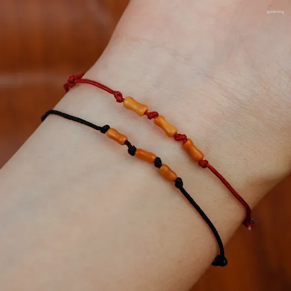 Bracelets de charme 2pcs bambou naturel Sutra tissage à la main bricolage chanceux corde rouge bouddha cinabre bracelet bracelet bijoux cadeaux