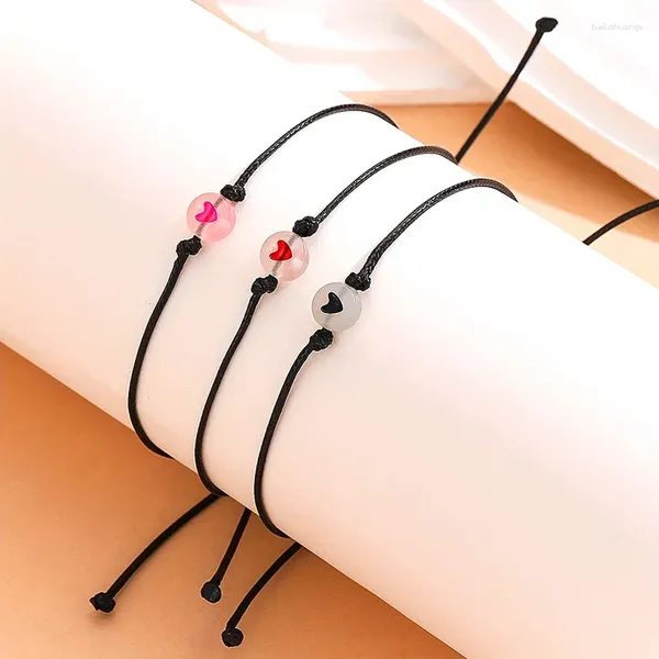 Pulseras con dijes 2 unids Luz nocturna Pulsera en forma de corazón Parejas tejidas a mano Adornos Cuerda ajustable luminosa para regalos del día de San Valentín