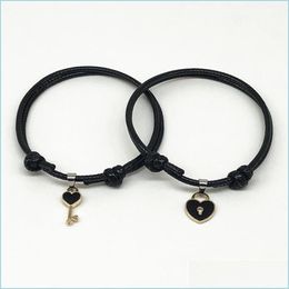 Bedelarmbanden 2 stks/paar paar Bracelet Alloy Key Love Heart Lock Charmed Handmade sieraden touwgeschenken voor geliefden 1041 T2 Dhseller2010 Dhomf