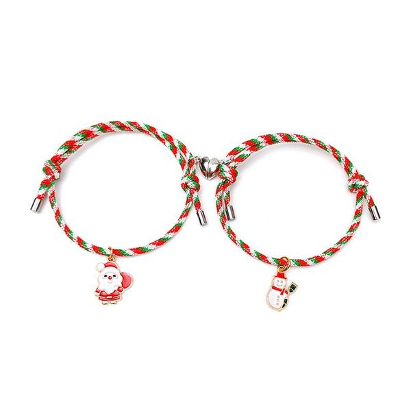 Bracelets de charme 2pcs / paire Couple Bracelet Weave Thread Braslet de Noël réglable mignon cerf arbre pendentif bracelet cadeau pour aimé