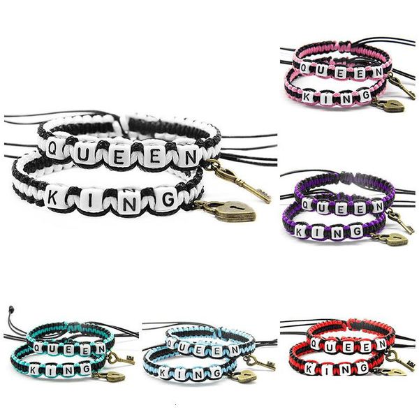 Bracelets porte-bonheur 2 pièces/paire deux couleurs cordon blanc roi reine avec serrure à clé corde chaînes taille réglable amoureux cadeaux accessoires Drop Del Dhs1V