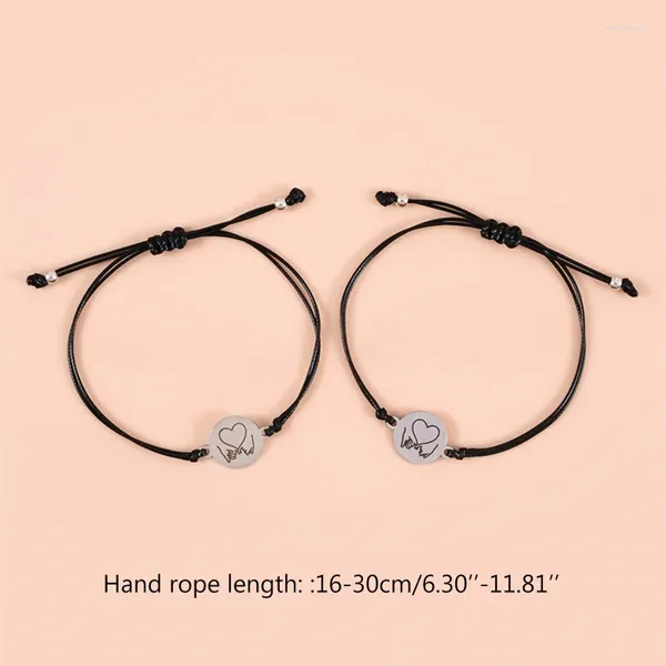 Bracelets de charme 2pcs rond Pinky promesse avec carte couple distance bracelet assorti cadeaux de la Saint-Valentin