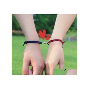 Pulseras con dijes 2 Unids / set Aleación Pareja Bola de Atracción Magnética Corazón Creativo Pulsera Amistad Cuerda Hombres Y Mujeres Amante Joyería D Dh1Ie