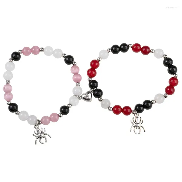 Bracelets de charme 2pcs / bracelet araignée charmes amour cardiaque magnétique aspiration naturelle en pierre couple de perles