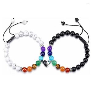 Pulseras de encanto 2 unids / set pulsera de pareja para mujeres hombres forma de corazón magnético 7 chakra curación yoga reiki oración cuentas piedras brazalete fiesta