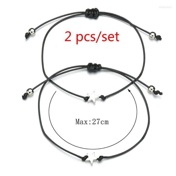 Pulseras con dijes 2 unids / set Pulsera de pareja Negro Hilo rojo Trenzado Estrella Forma de corazón Amor de larga distancia Hombres Mujeres Tarjeta de deseos Charm Inte22