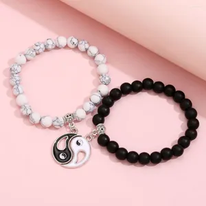 Bracelets de charme 2pcs / set couple hématite cordon tresse chaîne bracelet chinois Tai Chi perle amant bracelet BFF bijoux d'amitié