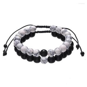 Bracelets porte-bonheur 2 pièces/ensemble Couples Distance tresse hommes ensembles réglable pierre naturelle blanc et noir Ying Yang perle Bracelet bijouxCharme Inte2