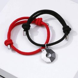 Bracelets porte-bonheur 2 pièces/ensemble mode Couple pour femmes hommes Yin Yang magnétique correspondant amitiés corde Bracelet saint valentin