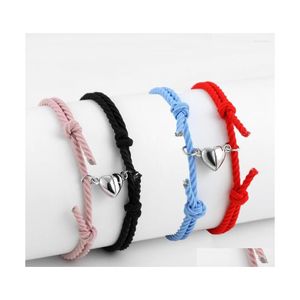 Bedelarmbanden 2 stks/set mode love hart magnetisch paar voor vrouwelijke mannen verstelbare knoop touw ketting armband minnaar vriendschap geschenk dhat8