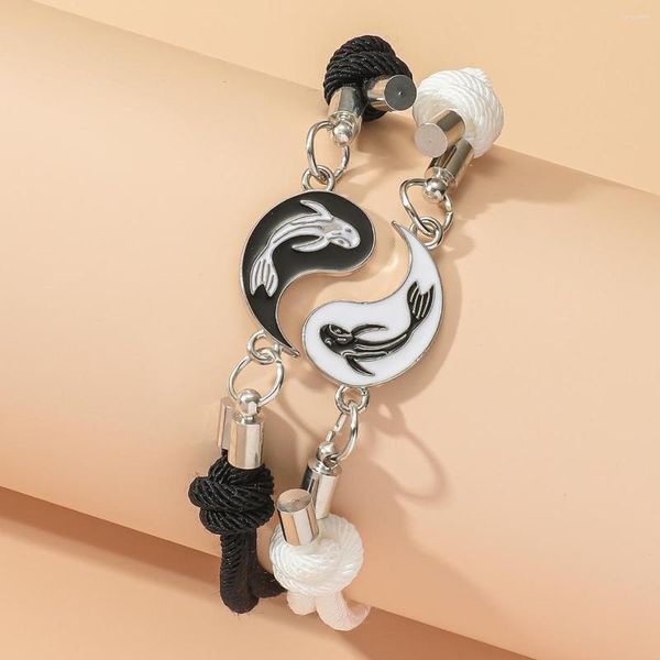 Bracelets porte-bonheur 2 pièces/ensemble poisson Tai Chi potins Bracelet tressé pour femmes hommes amis réglable Yin Yang mode Couple bijoux