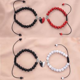 Bracelets porte-bonheur 2 pièces/ensemble Bracelet magnétique en forme de coeur pour Couples amoureux perles en pierre naturelle Yoga amitié saint valentin bijoux Pulsera