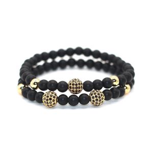 Bedelarmbanden 2 stks/set Lucky Gem Fashion Natural Black Mantra Gebed kralen Boeddha -armband voor vrouwen en heren Pulseras Masculinacharm