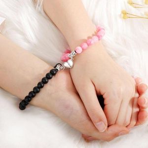 Bedelarmbanden 2 stks / set magneet armband paar retro bijpassende vulkanische steenafstand romantische sieraden valentijn#39; s dagcadeau