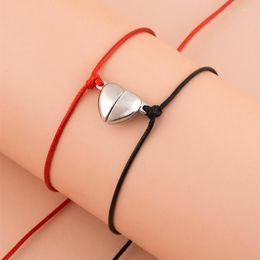 Pulseras con dijes 2 unids/set pulsera de cuerda magnética corazón creativo imán ajustable pareja amantes amigos promesa joyería de mano